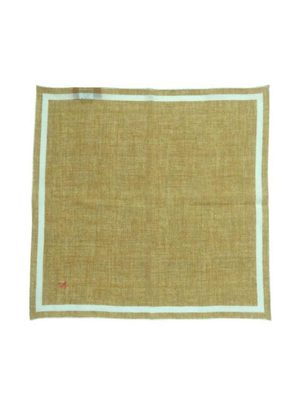 ISAIA Mustard  Yellow Brown Linen Pocket Square with White Trim